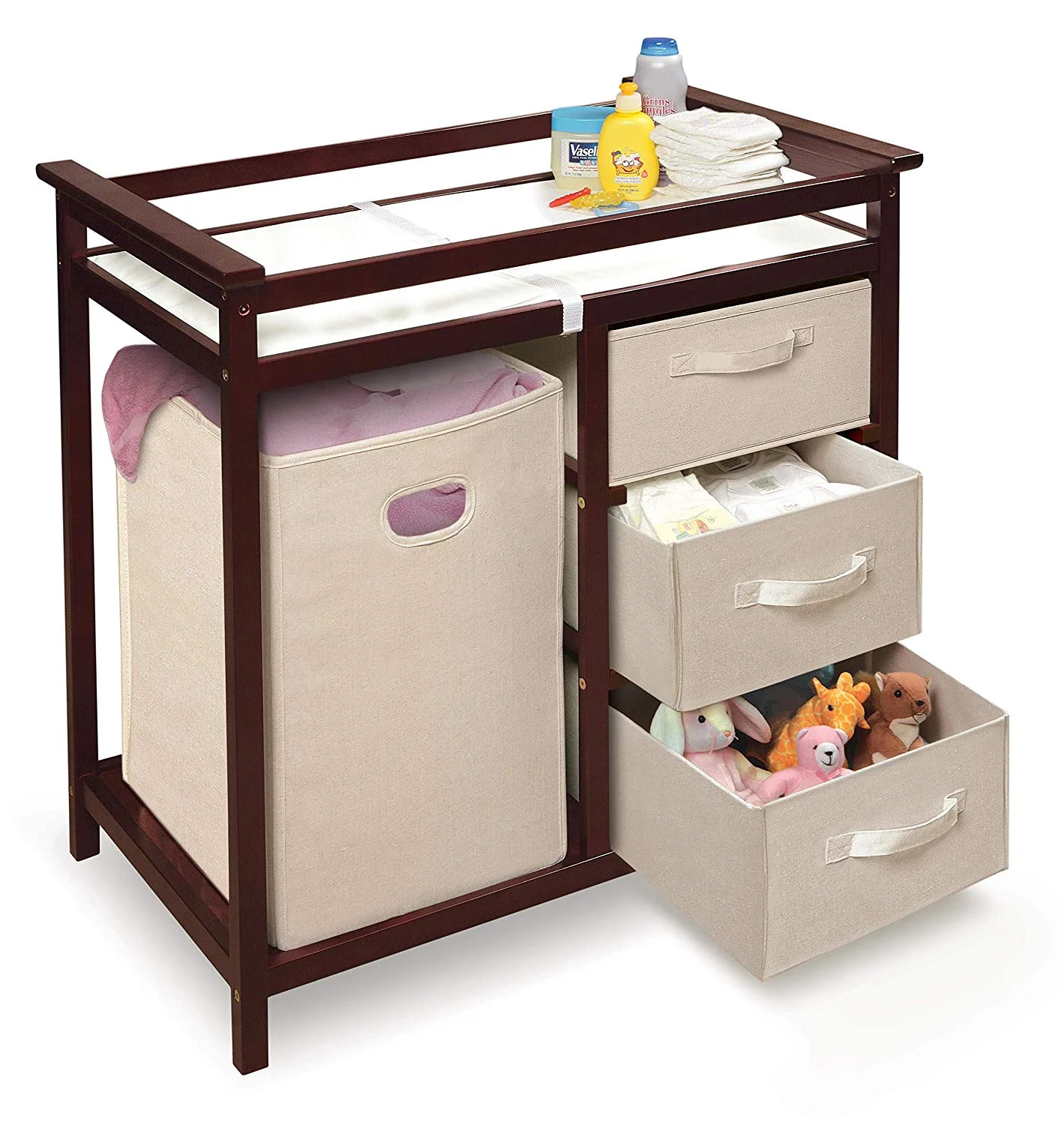 Badger Basket Modern Changing Table with Three Baskets & Hamper-Finish:Cherry