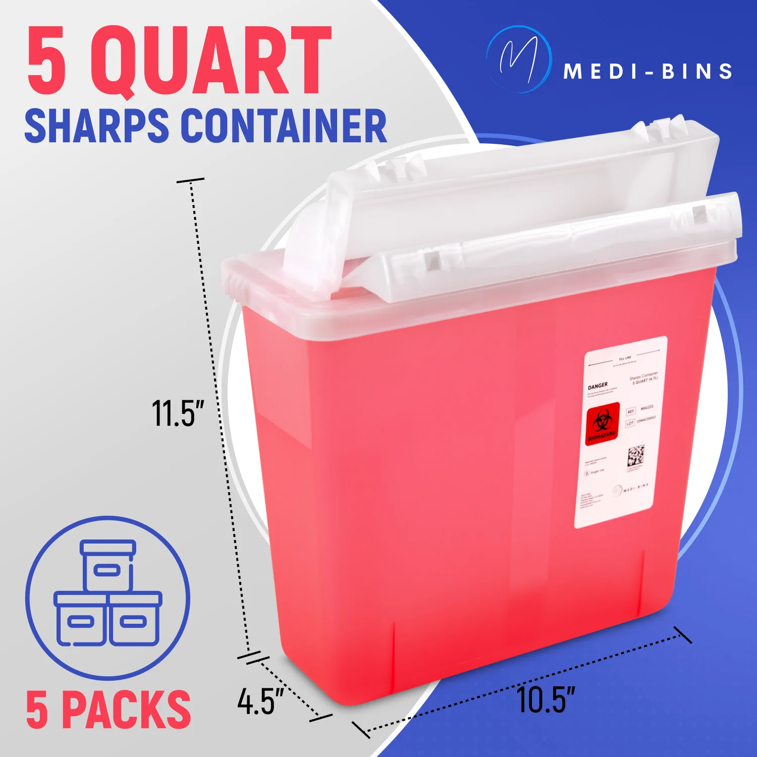Medi-Bins 5 Qt Sharps Disposal Container - Box of 5