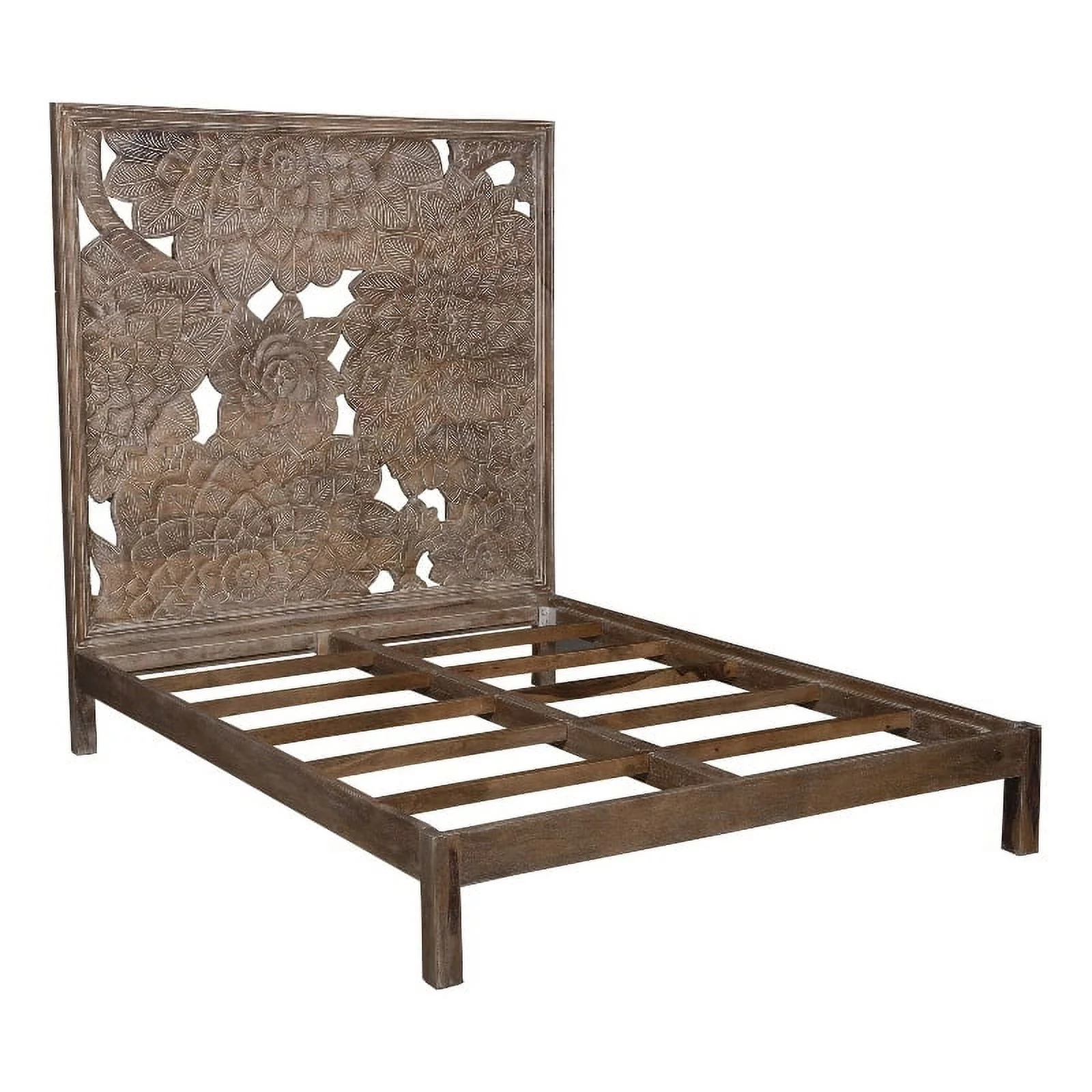 Porter Designs Dhalia Solid Wood Hand Carved Motif Queen Bed - Tan