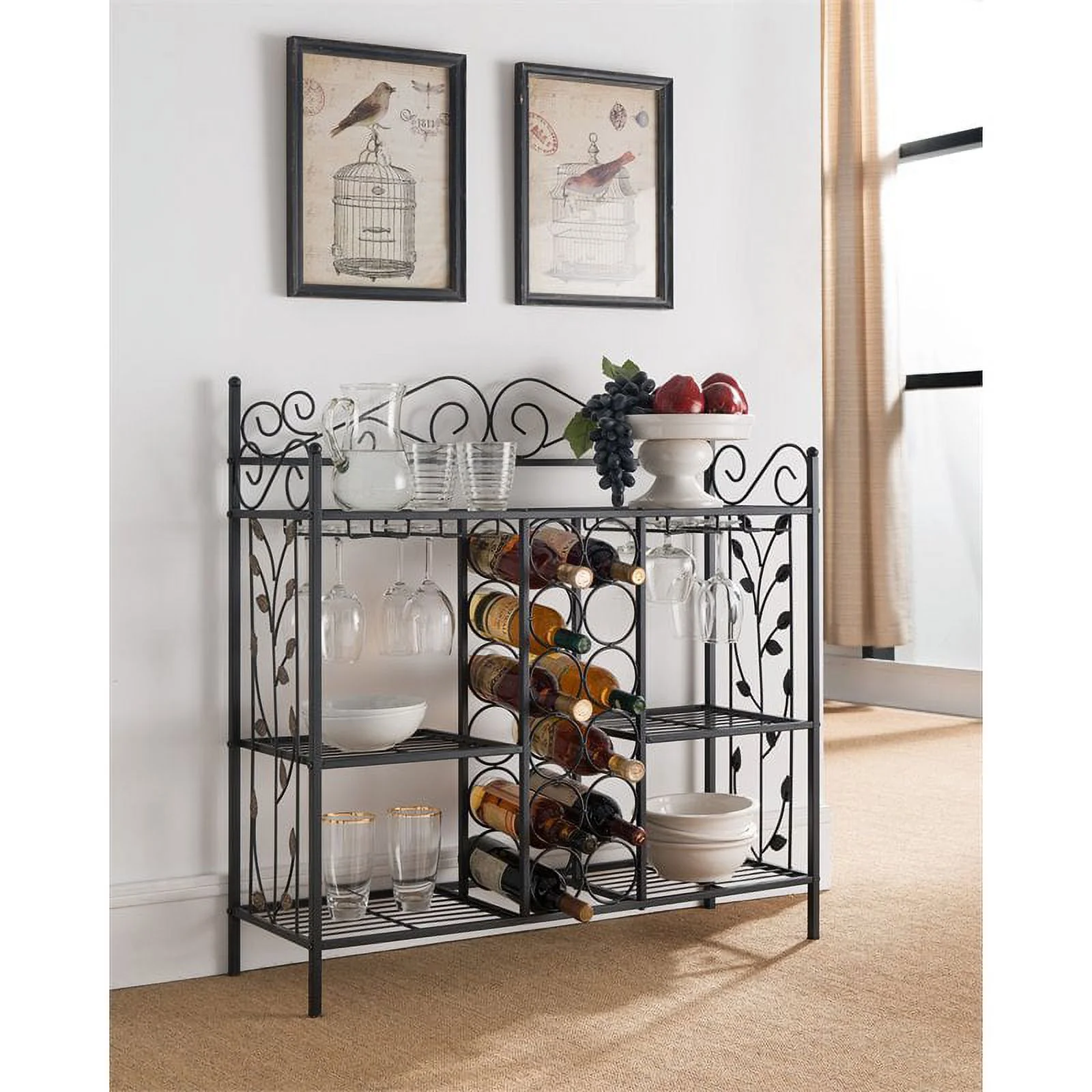 K&B Furniture Black Metal Wine Rack