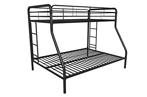 DHP Twin-Over-Futon Convertible Couch and Bed with Metal Frame, Ladder and Guardrails - Black