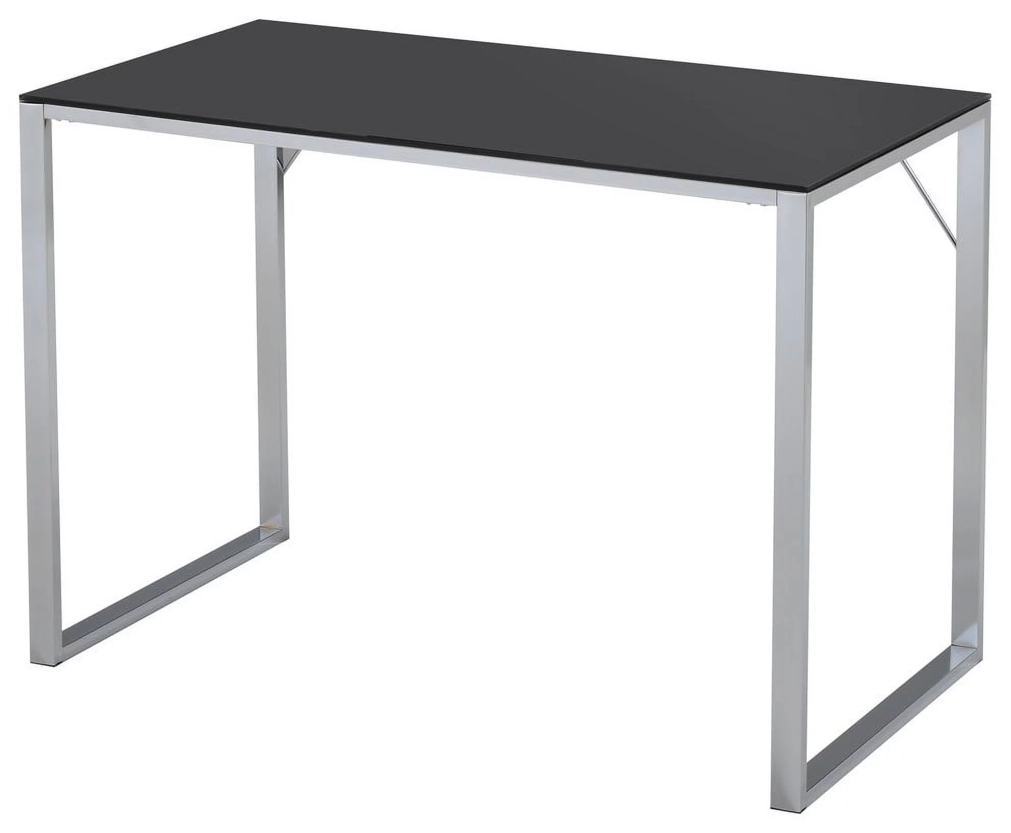 Ariah Home & Office Workstation Computer Desk, Chrome Metal Frame & Black Tempered Glass Top, Modern