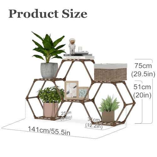 Tikea Plant Stand Indoor Hexagonal Plant Stand for Multiple Plants Indoor Outdoor Large Wooden Plant Shelf Creative DIY 6 Tiered Flowers Stand Rack for Living Room Balcony Patio Window