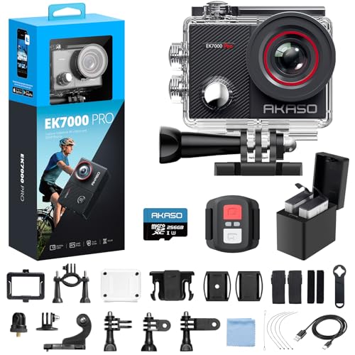 AKASO EK7000 Pro 4K30fps Action Camera with Touch Screen EIS 131ft Waterproof Underwater Camera Remote Control 5X Zoom with Helmet Accessories Kit (Standalone)
