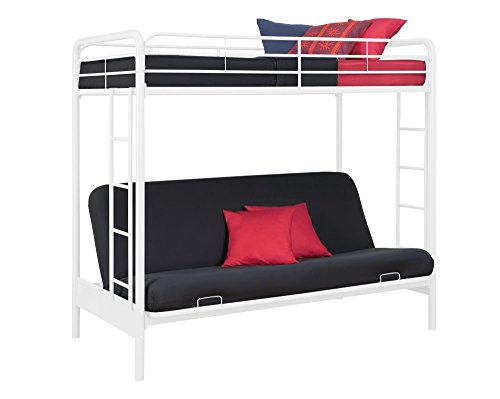 DHP Twin-Over-Futon Convertible Couch and Bed with Metal Frame, Ladder and Guardrails - Black