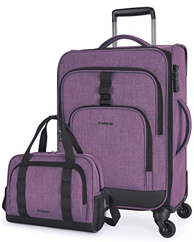 BAGSMART Expandable 20 inch Carry on Luggage Airline Approved, Lightweight Carry on Suitcase with Spinner Wheels, Family Travel Suitcase Set with Duffle Bag-Black