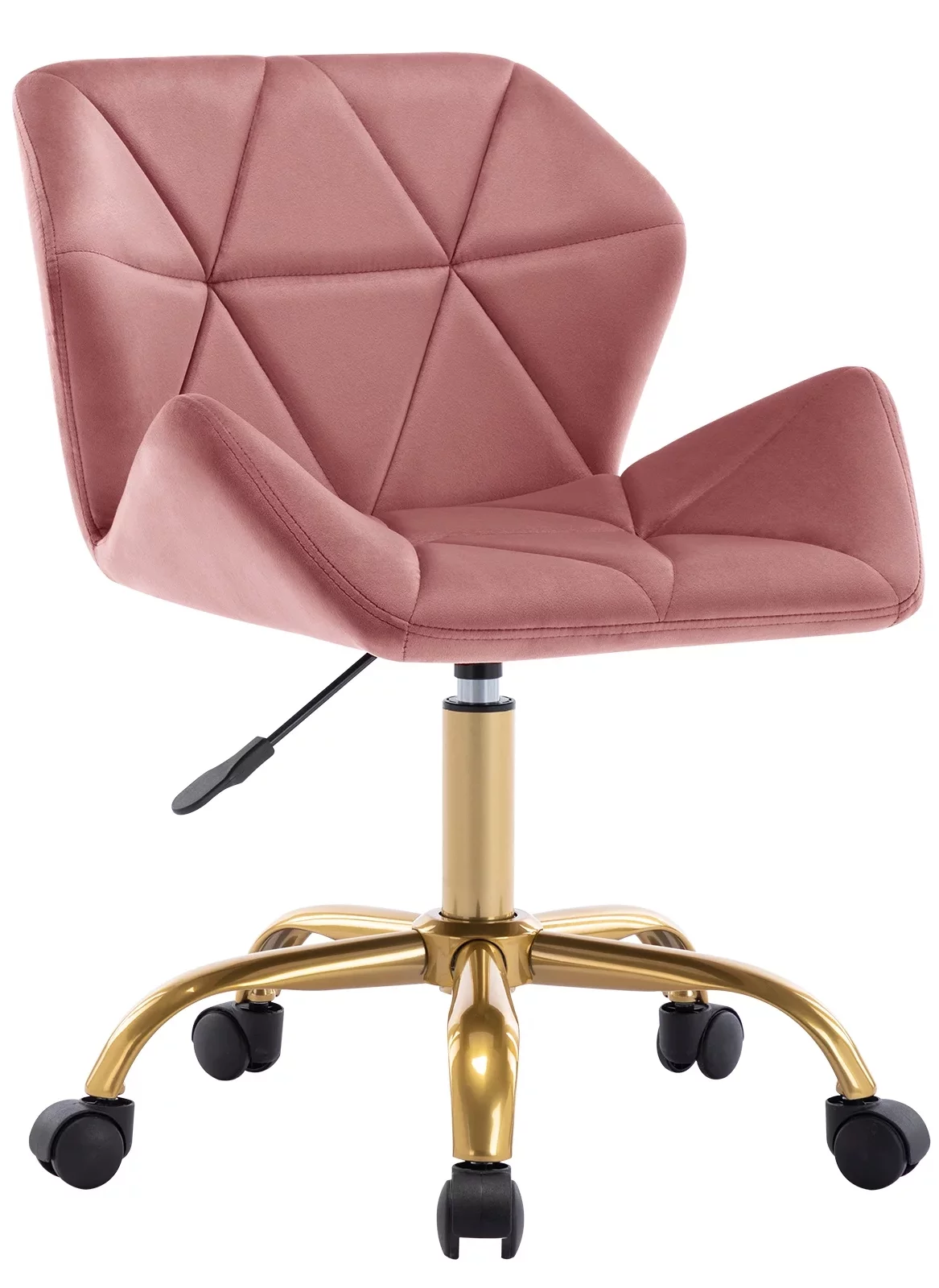 Duhome Cute Office Chair Velvet Desk Chair for Teen Girls Armless Rolling Chair Vanity Chair for Bedroom Adjustable, Pink and Gold