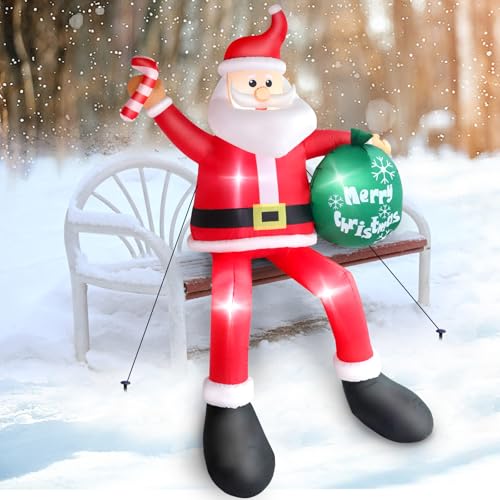 8 FT Christmas Inflatables Santa Claus Outdoor Decorations, Blow Up Santa Claus with Gifts Bag, Big Santa Carrying Presents Sack, Built-in LED Light, Xmas Outside Decor for Front Back Yard Garden Lawn