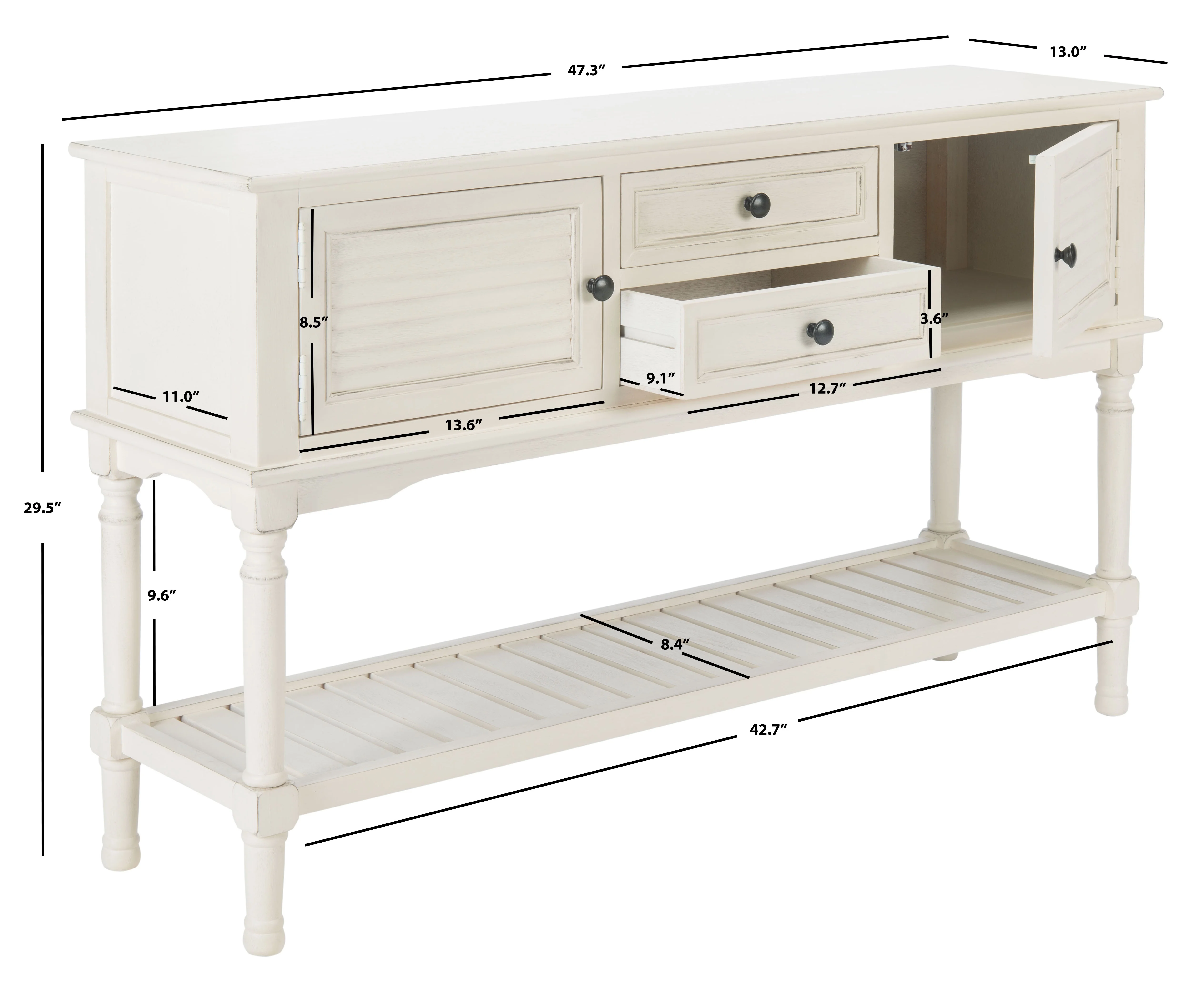 SAFAVIEH Tate Distressed White Wood Console Table with Drawer (47.3 in. W x 13 in. D x 29.5 in. H)