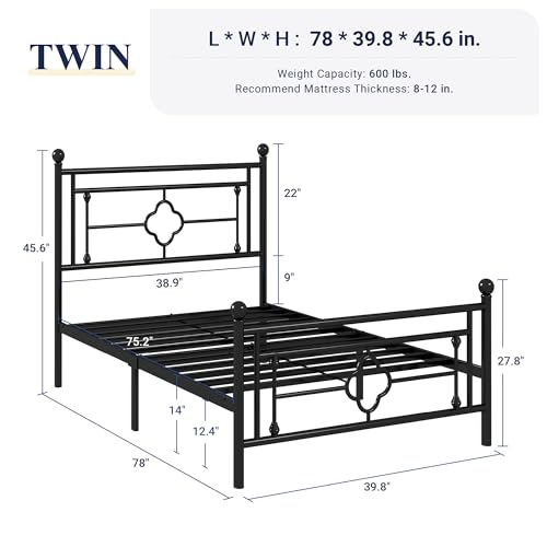 Allewie Full Size Metal Platform Bed Frame with Victorian Vintage Headboard and Footboard/Mattress Foundation/Under Bed Storage/No Box Spring Needed/Noise-Free/Easy Assembly, White