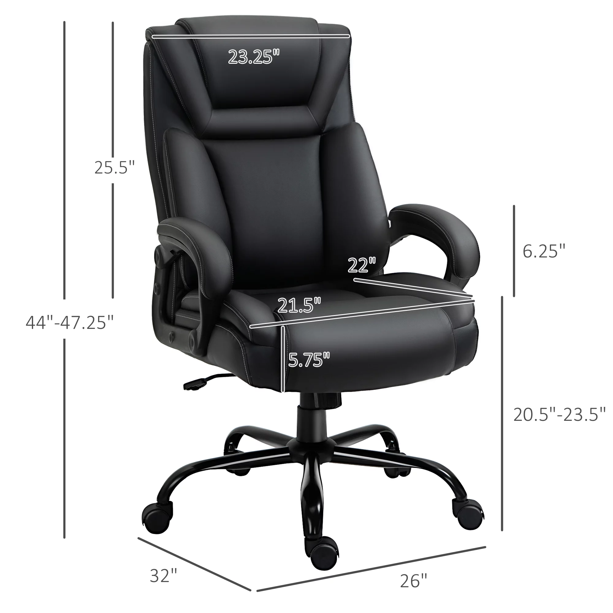 Vinsetto Big and Tall Executive Office Chair 400lbs Computer Desk Chair with High Back PU Leather Ergonomic Upholstery, Adjustable Height and Swivel Wheels, Black