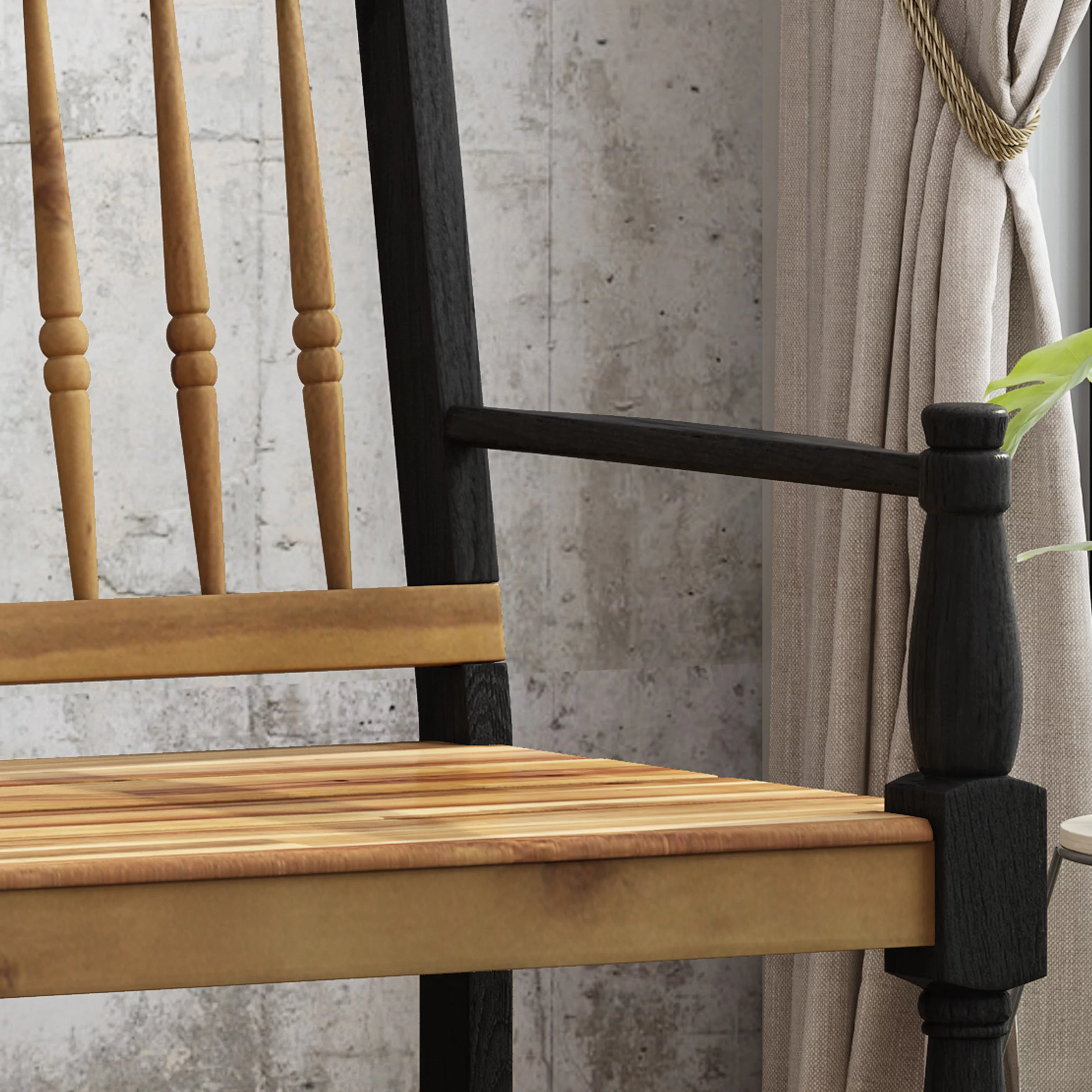 Eddie Rustic Acacia Wood Bench with Shelf, Teak and Black