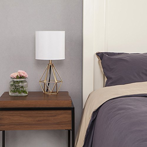 COTULIN Set of 2 Gold Bedroom Small Table Lamp,Modern Bedside Nightstand Lamps with Geometric Metal Base White Fabric Shade,Cute Desk Lamp for Kids Living Room