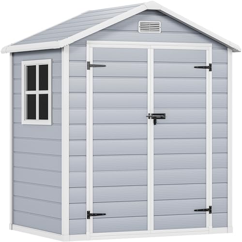 DWVO 5x3ft Resin Outdoor Storage Shed with Floor, Waterproof Lockable Storage Shed with Window, Plastic Outside Tool Storage for Garden, Backyard, Patio, Lawn, Gray