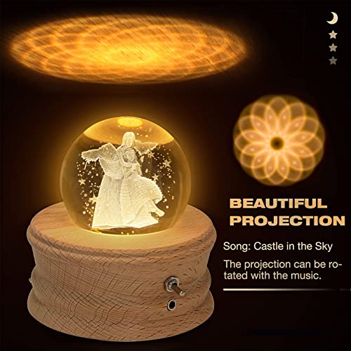 Kibuhain 3D Crystal Ball Music Box with Projection LED Light and Rotating Wooden Base,Best Gift for Birthday,Christmas,Valentine's Day,Music Boxes for Women Mom Girls