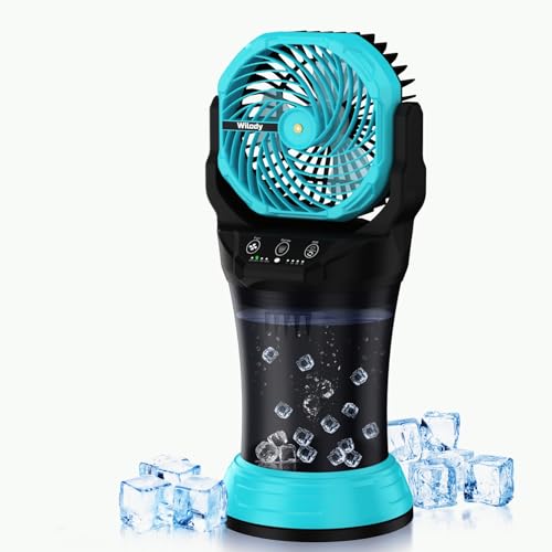 Misting Fan Portable Camping Fan 42800mAh Battery Powered with Remote Control, RGB Ambient Light with 2L Bucket, Battery Indicator, 120° Auto Oscillating, Timing Function, Grip Handle