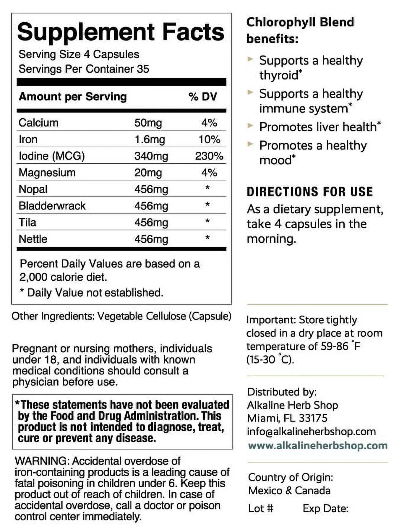 Chlorophyll Supplement 140 Capsules