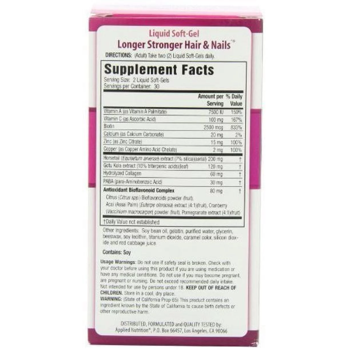 Applied Nutrition Longer, Stronger Hair and Nails, 60-Count