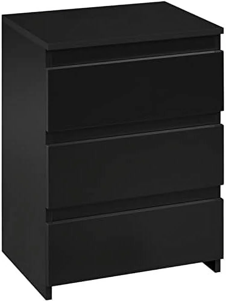 HOOMHIBIU Nightstand with   Black 3 Drawers Bedside Table with Sturdy Base  Wooden Bedside Cupboard  Cabinet Accent Table for Bedroom Small Space