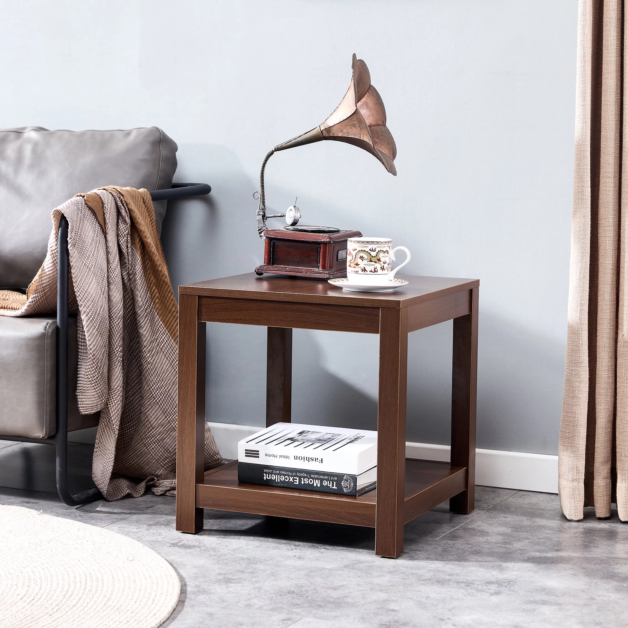 Classic brown Side Table , 2-Tier Small Space End Table&nbsp;,Modern Night Stand, Sofa table, Side Table with Storage Shelve