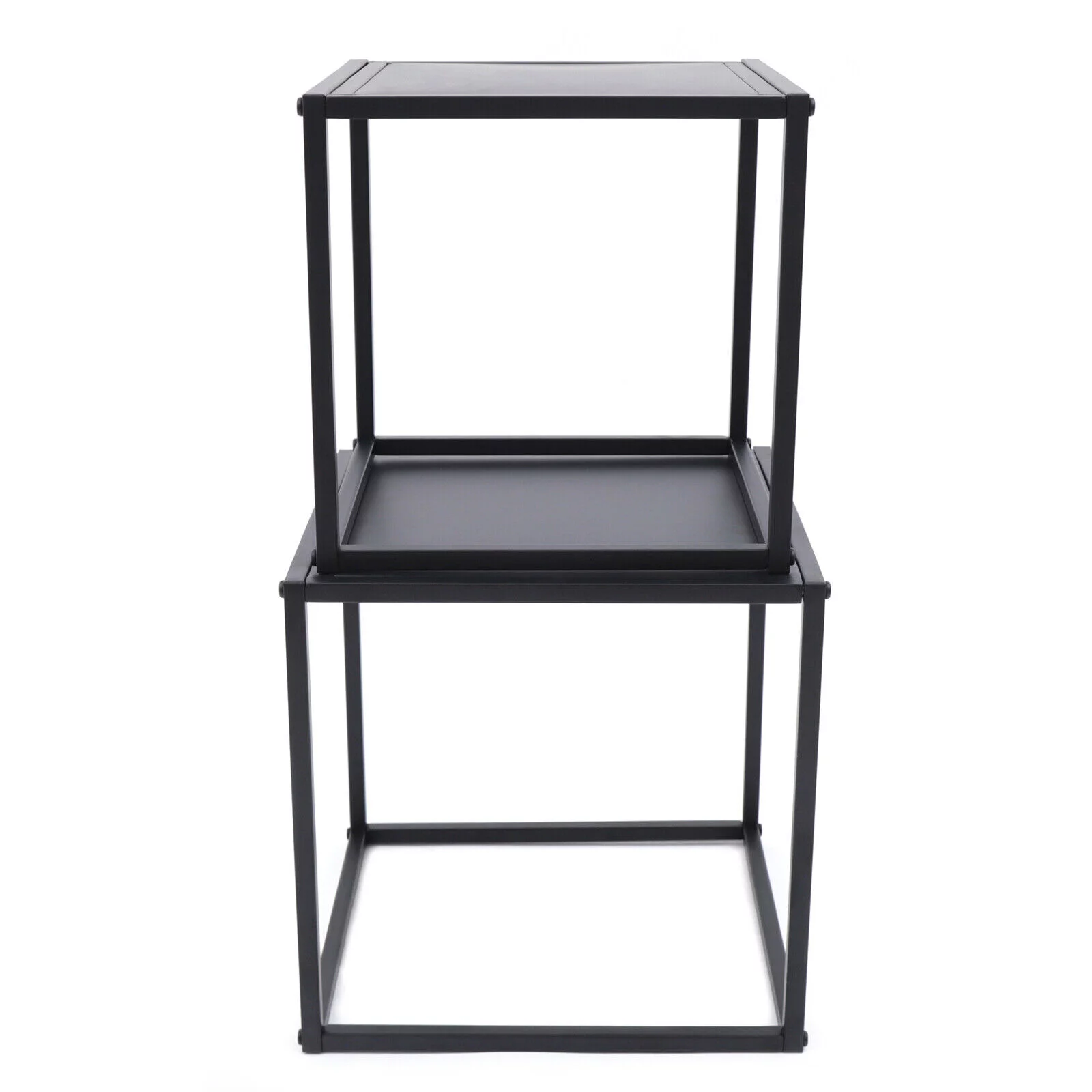 2Pcs Modern Square Metal Coffee Table Side Table End Table Matt Black Home Office