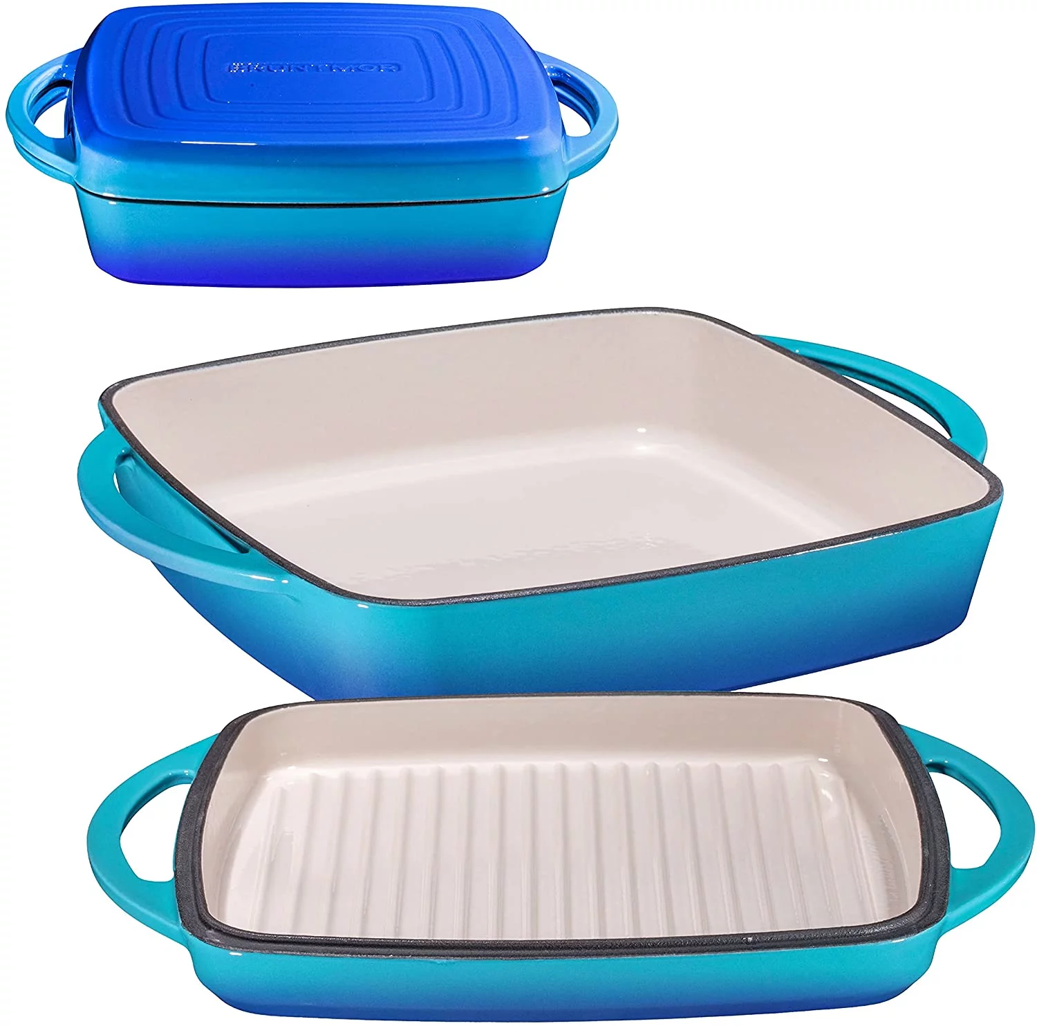 Bruntmor | 2 in 1 Enameled Square Cast Iron Baking Pan Cookware Dish With Grill, Caribbean