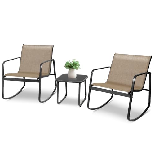 3 Pieces Patio Furniture Set Outdoor Wicker Conversation Set Modern Black Rattan Balcony Chair Sets with Coffee Table for Yard and Bistro(Grey)