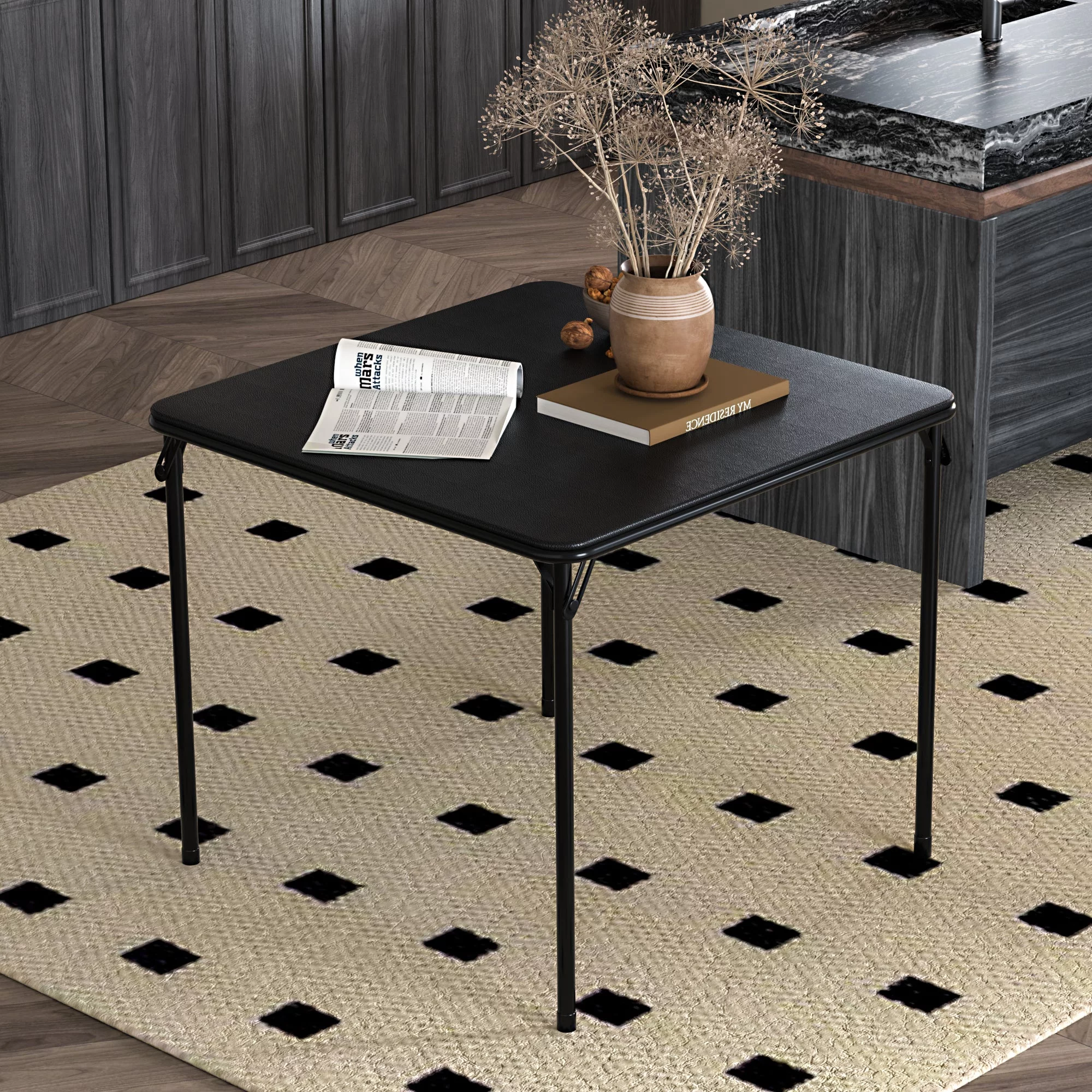 VECELO Folding Square Table, Portable Card and Game Activity Table for Indoor or Outdoor, Black