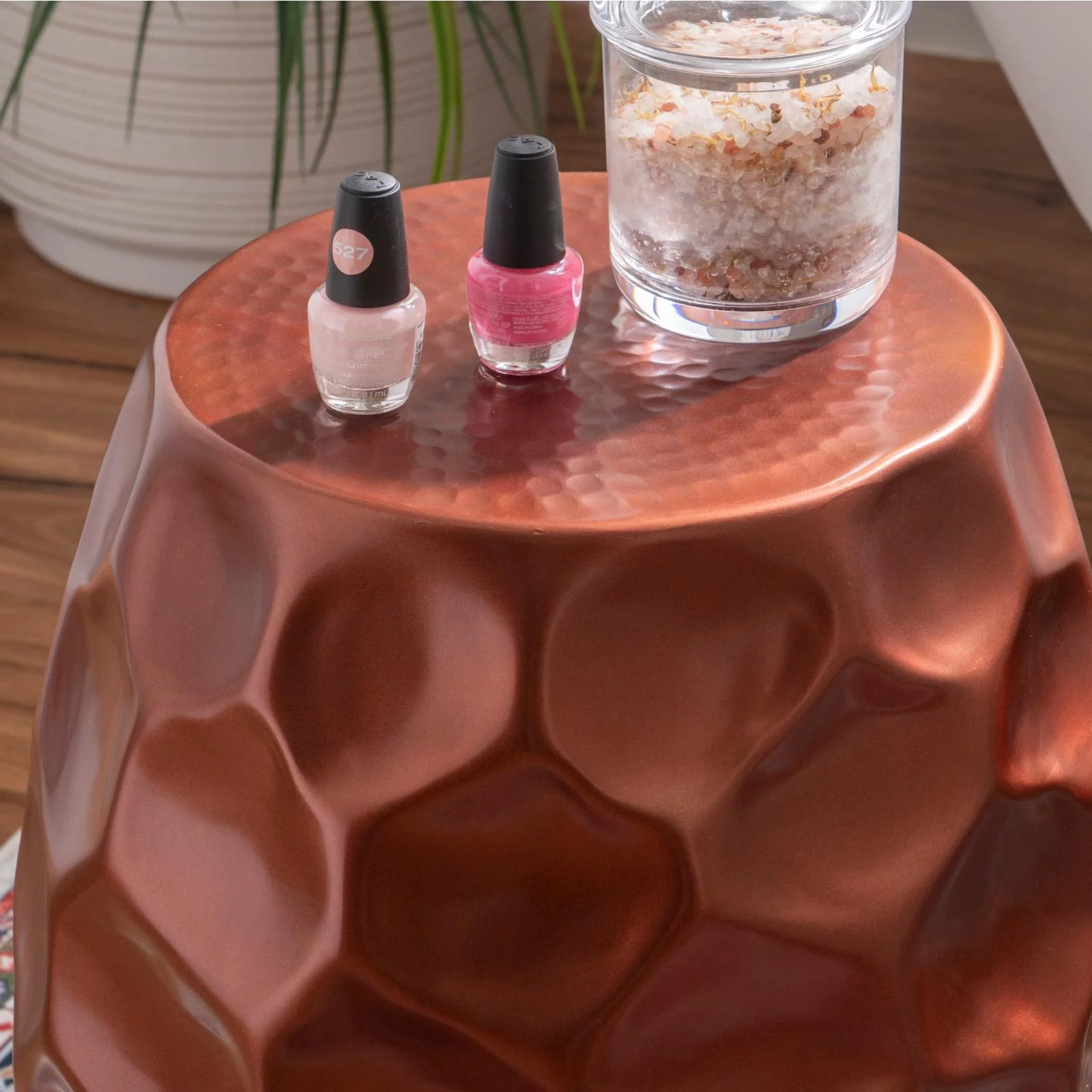 Linon Hewitt Aluminum Side Table in Antique Copper