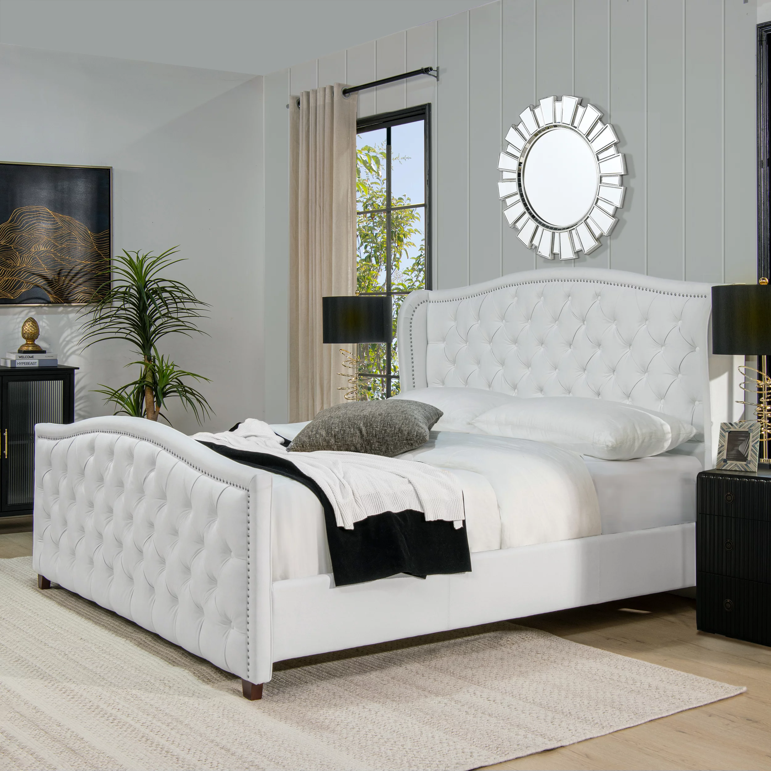 Marcella Tufted Wingback King Bed Bright White