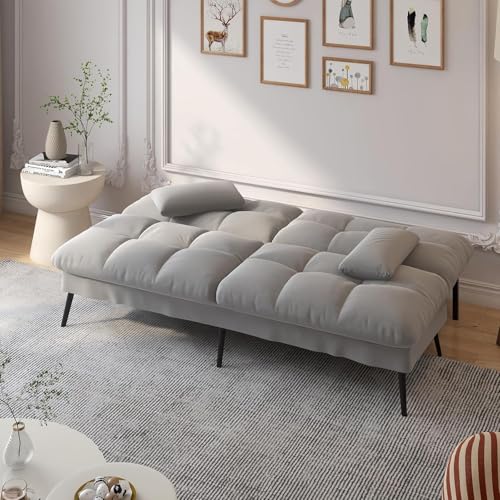 COMHOMA Convertible Sofa Bed,68″Fabric Couch with Adjustable Backrest,Loveseat Recliner Sleeper Living Room Furniture futon Set,Black