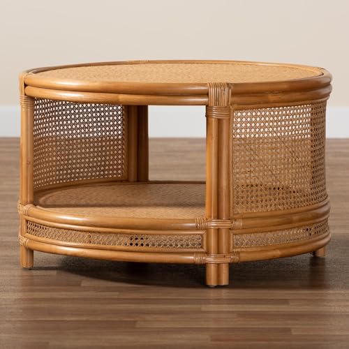 bali & pari Louis Rattan Coffee Table, 2-Tier, Light Honey