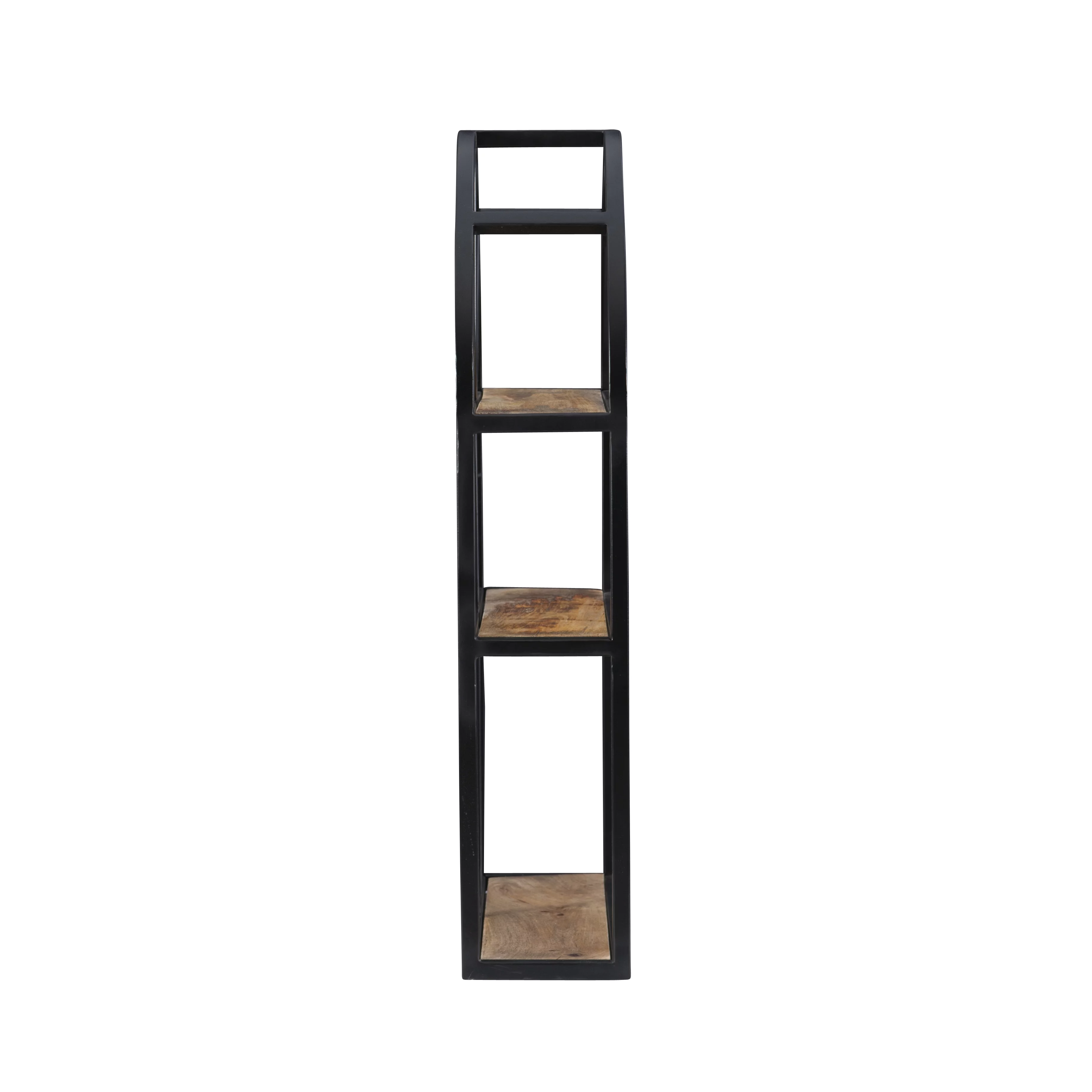 Whaley 3-Tier Wall Shelves, Black Metal with Natural Mango Wood