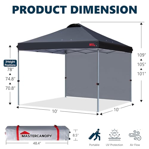 MASTERCANOPY Durable Pop-up Canopy Tent with 1 Sidewall (10'x10',White)