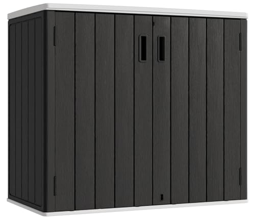 KINYING Outdoor Vertical Storage Shed,57 Cu.ft Outdoor Storage Cabinet Waterproof,Resin Sheds & Outdoor Storage Clearance for Garden,Patio,Backyard,Lockable (Brown)