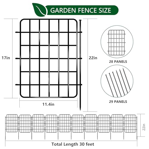 30ft x 17in Garden Fence Animal Barrier, 28 Panels No Dig Fence Border, Rustproof Metal Decorative Garden Fence with Ground Stake, Flower Bed Edging Border for Dog, Rabbit, Outdoor Yard Patio Decor