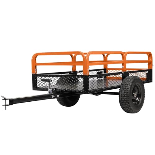 Heavy Duty Steel Dump Cart & Utility Trailer 1600LB Capacity ATV/Lawn Tractor Hauler with Dual Dumping Modes (Manual/Foot Pedal), All-Terrain Tires & Dual Bearings for Garden, Farm, Firewood