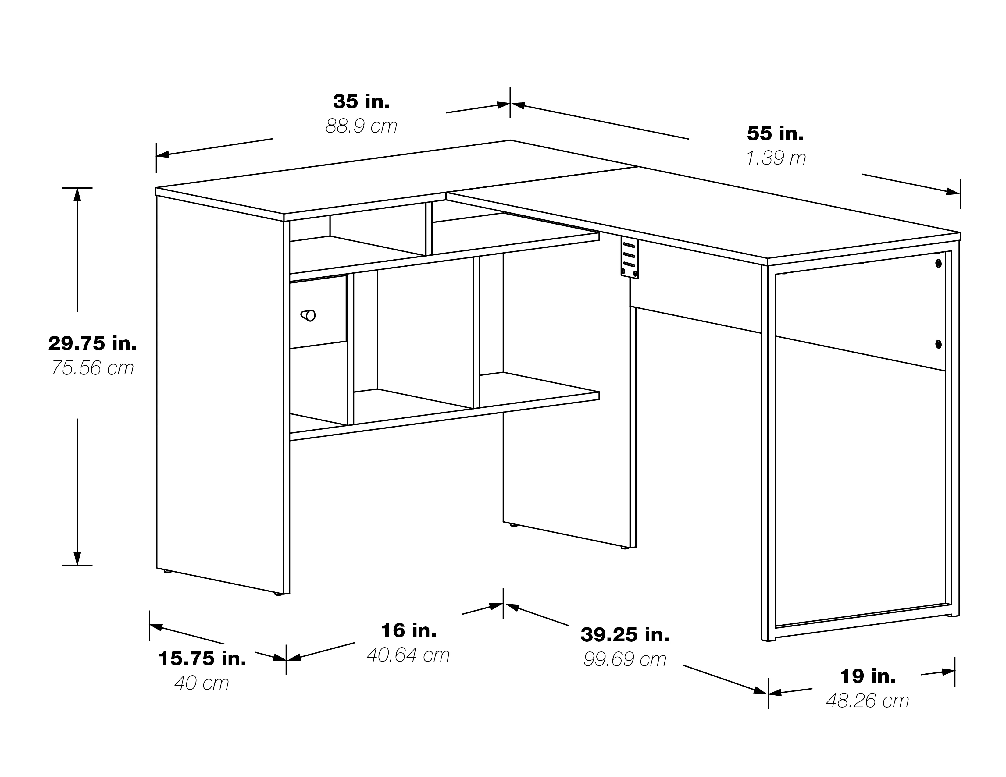 OSP Home Furnishings Hagney Lane L-Shape Desk in Farm Oak Finish