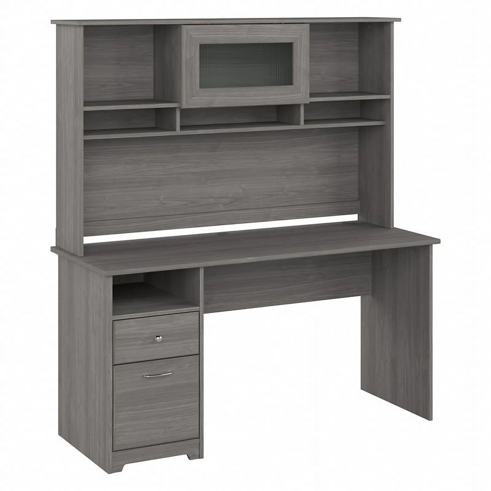 UrbanPro 60W Computer Desk with Hutch in Modern Gray - Engineered Wood
