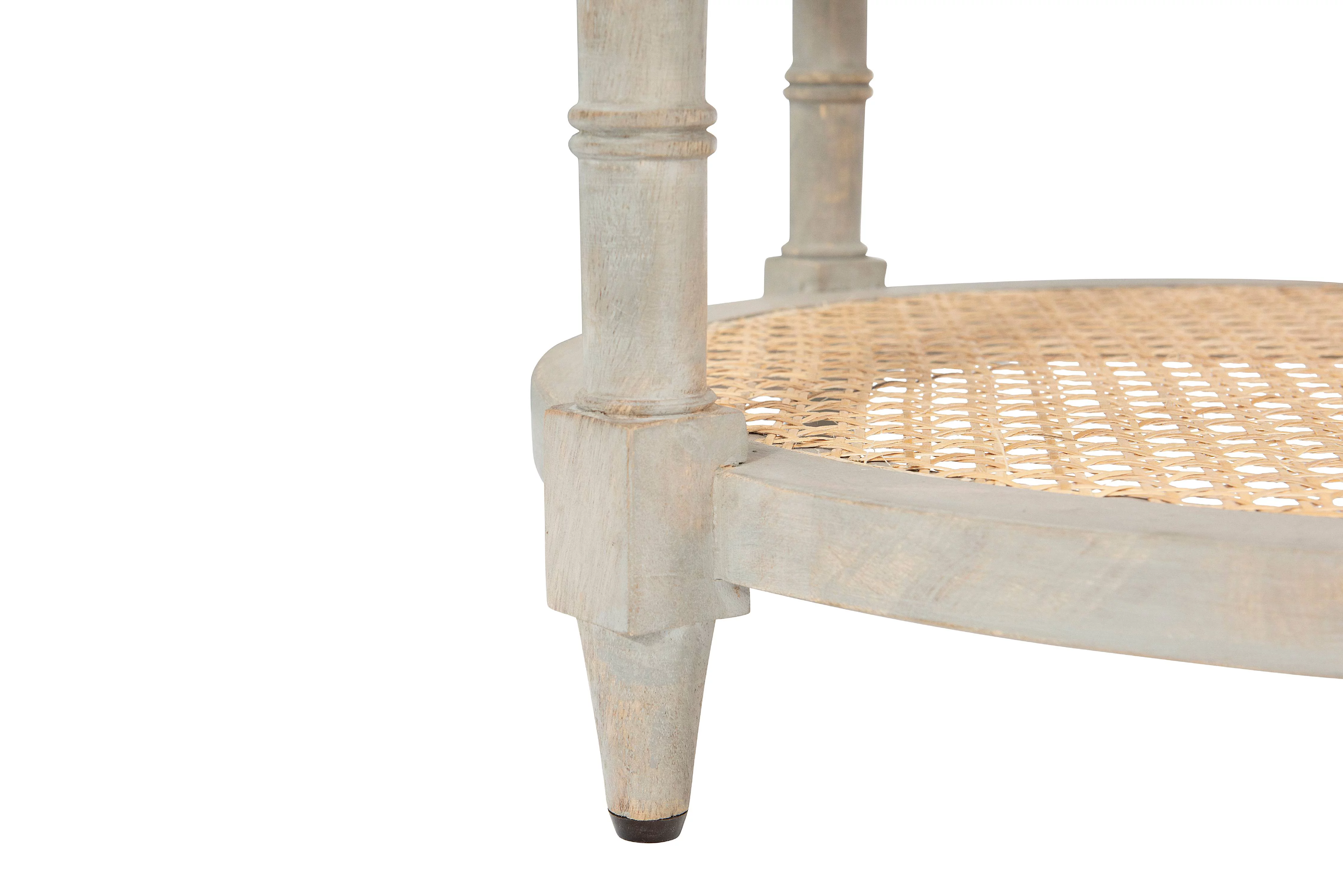 Creative Co-Op Round Mango Wood Table with 2 Cane Shelves