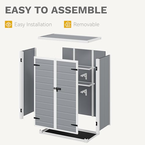 DWVO 5x3ft Resin Outdoor Storage Shed with Floor, Waterproof Lockable Storage Shed with Window, Plastic Outside Tool Storage for Garden, Backyard, Patio, Lawn, Gray