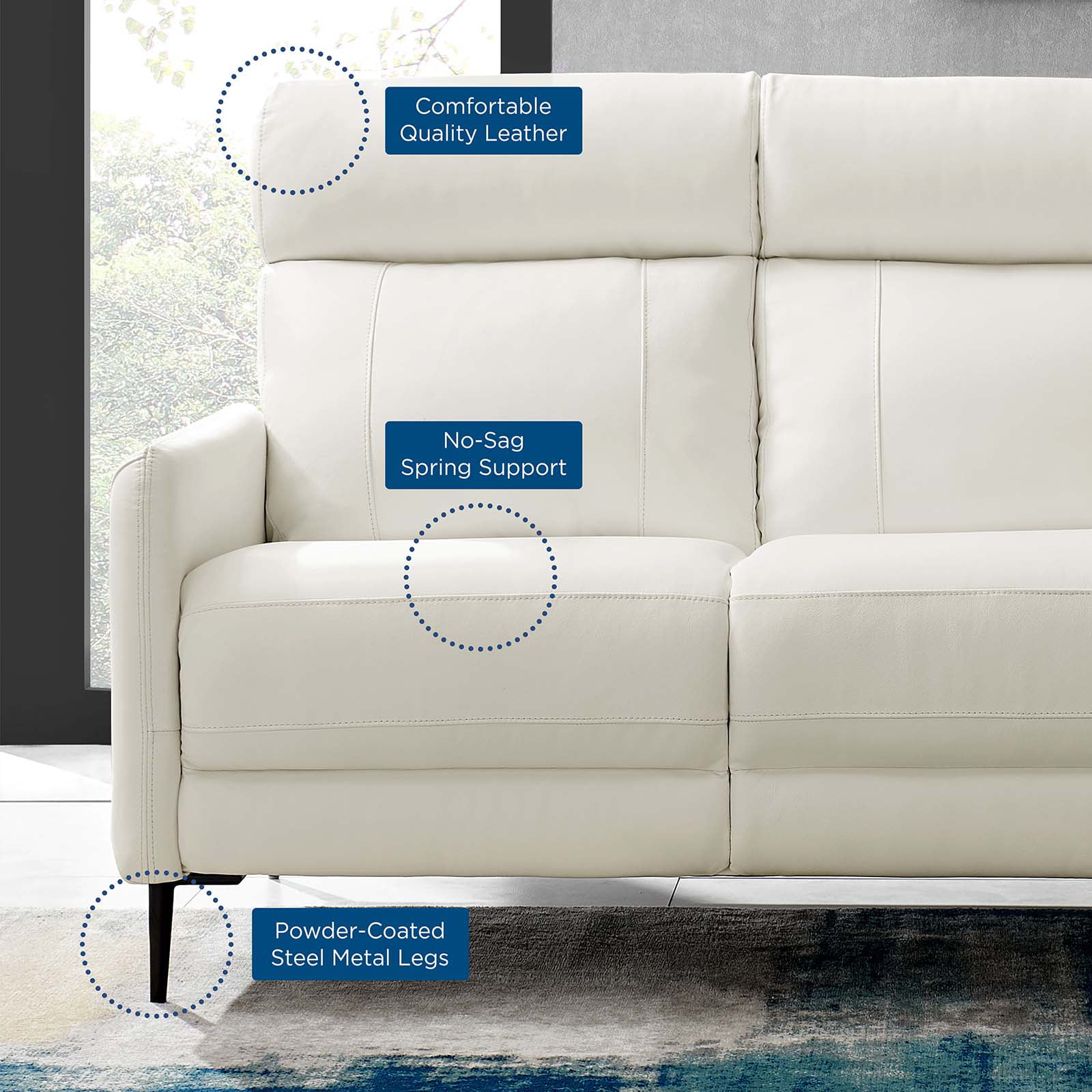 Modway Huxley Leather Sofa in White