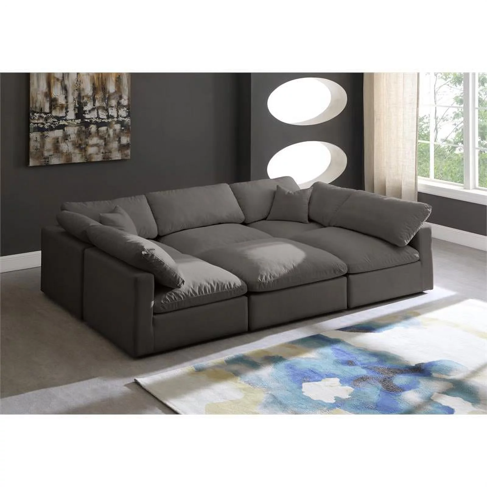 Meridian Furniture Plush Standard Gray Velvet Modular Sectional