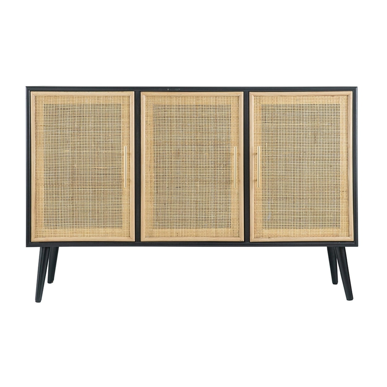 Dana 47 Inch TV Media Entertainment Center, Pine Wood, Rattan Doors, Black- Saltoro Sherpi