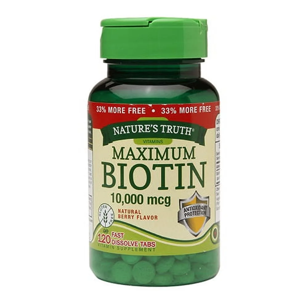 Maximum Biotin 10000 mg Fast Dissolve Tablets Berry Flavor By Natures Truth, 120 Ea, 3 Pack