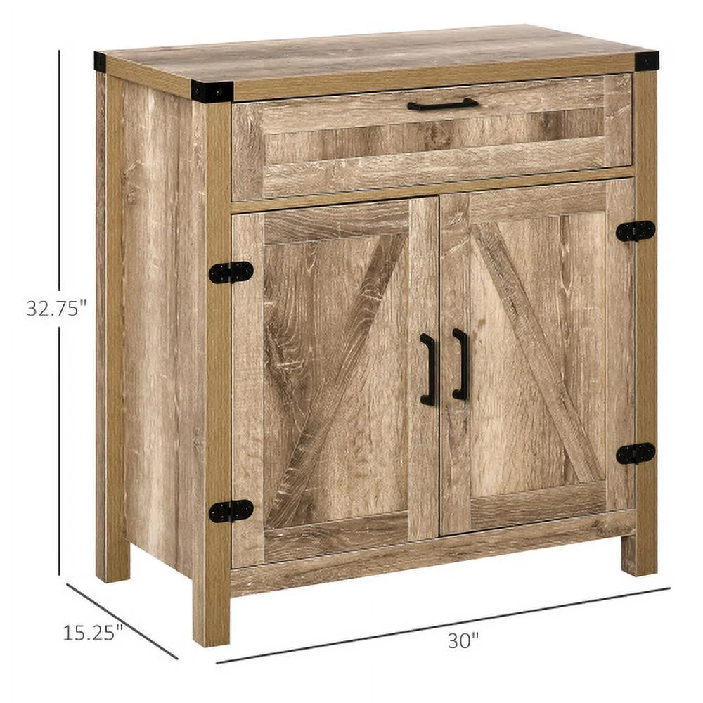 Farmhouse Sideboard Buffet Cabinet, Wooden Accent Cabinet, Kitchen Cabinet with Drawer and Adjustable Shelf, Oak