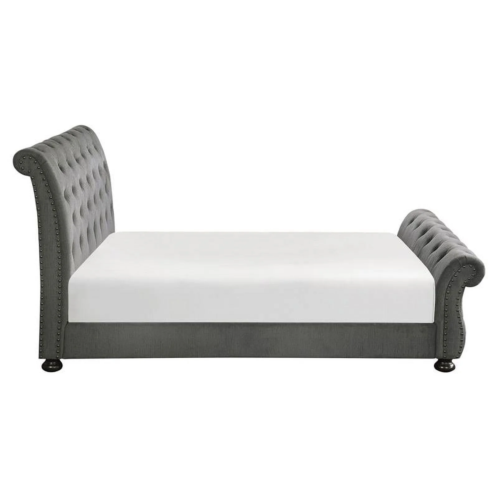 Lexicon Crofton Classic Wood Tufted Sleigh Bed, Queen, Dark Gray