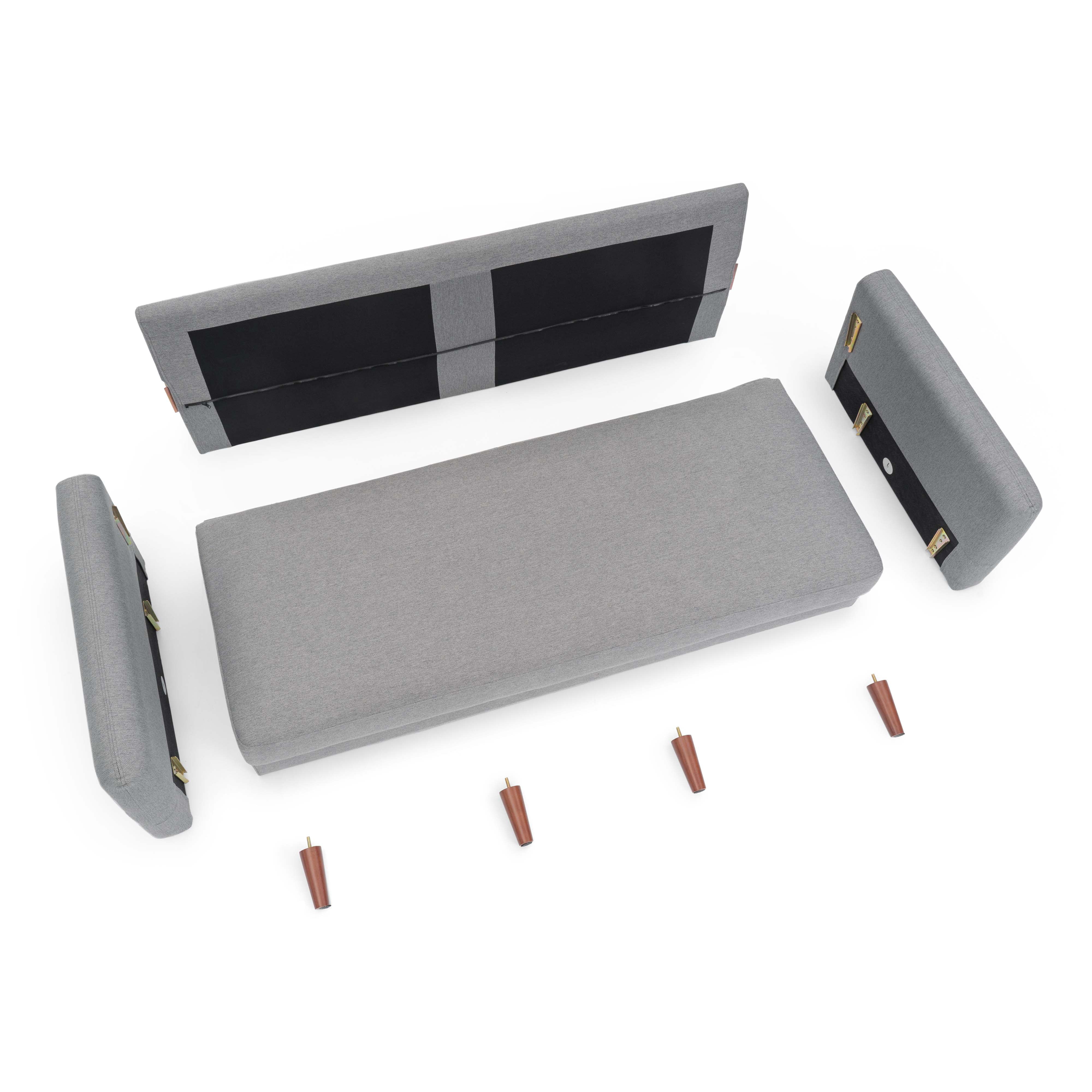 Mellow Mae Mid-Century Modern Sofa with Curved Arms, Light Grey