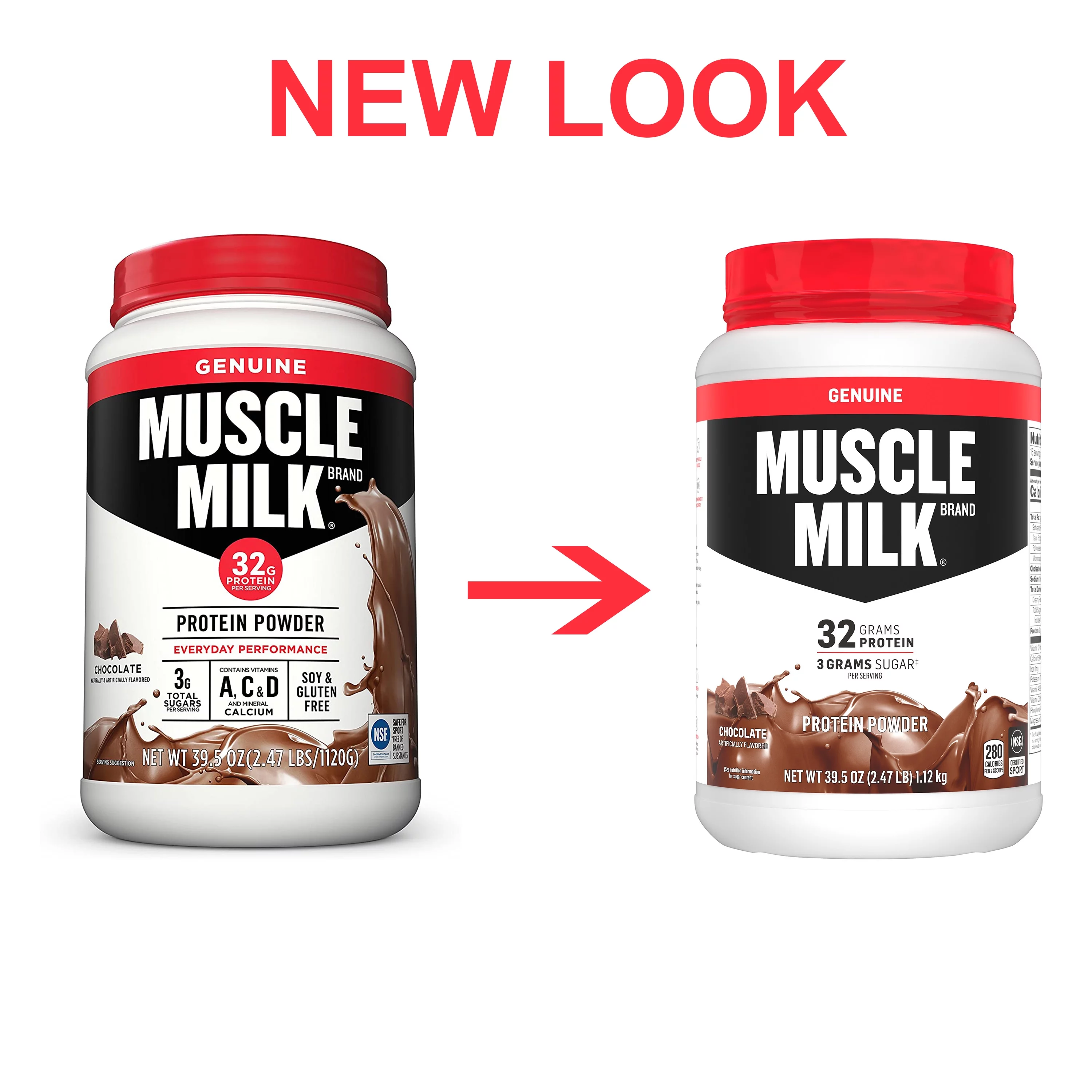 Muscle Milk Genuine Protein Powder, 32g Protein, Chocolate, 2.47 Pound, 16 Servings