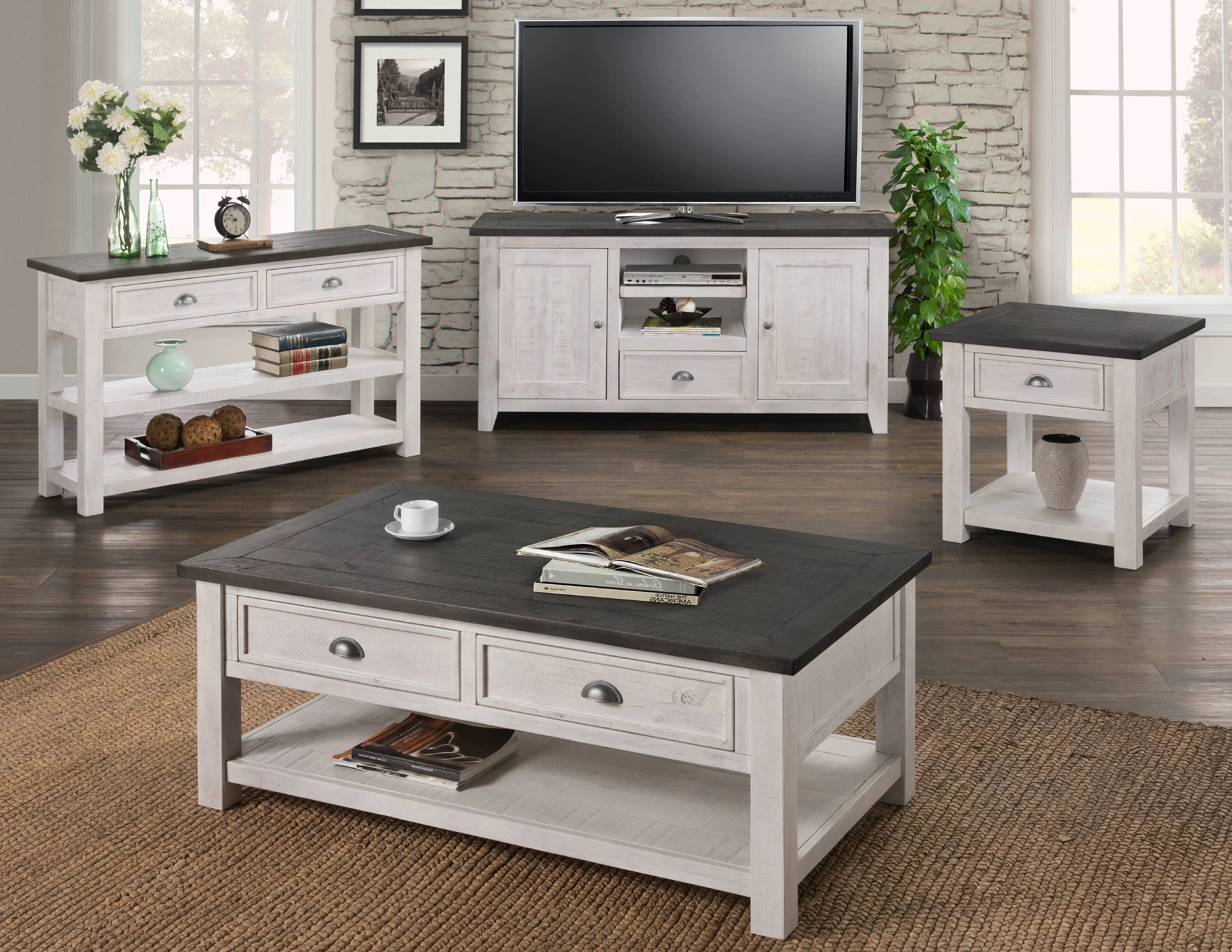 Martin Svensson Home Monterey Solid Wood 2 Drawer Coffee Table White and Gray